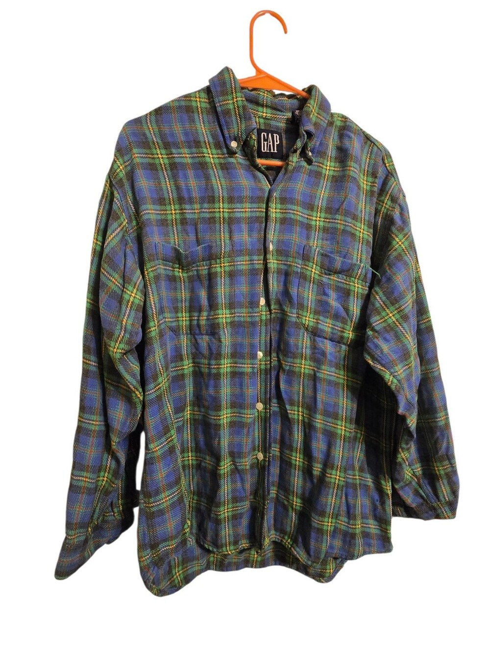 Vintage | GAP Blue and Green Plaid Button-Down Shirt